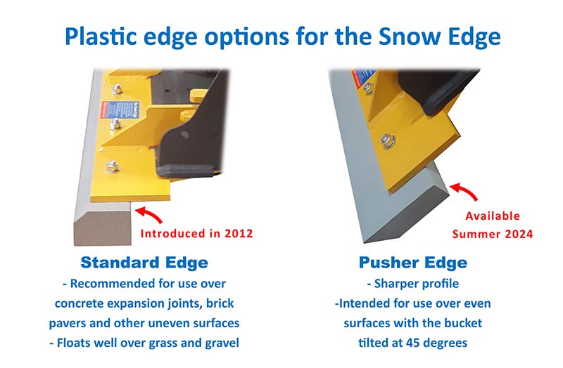 The Snow Edge offers Standard and Pusher plastic edge options.
